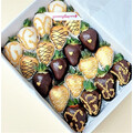 20pcs Black, White & Gold Lace with Gold Heart Chocolate Strawberries Gift Box